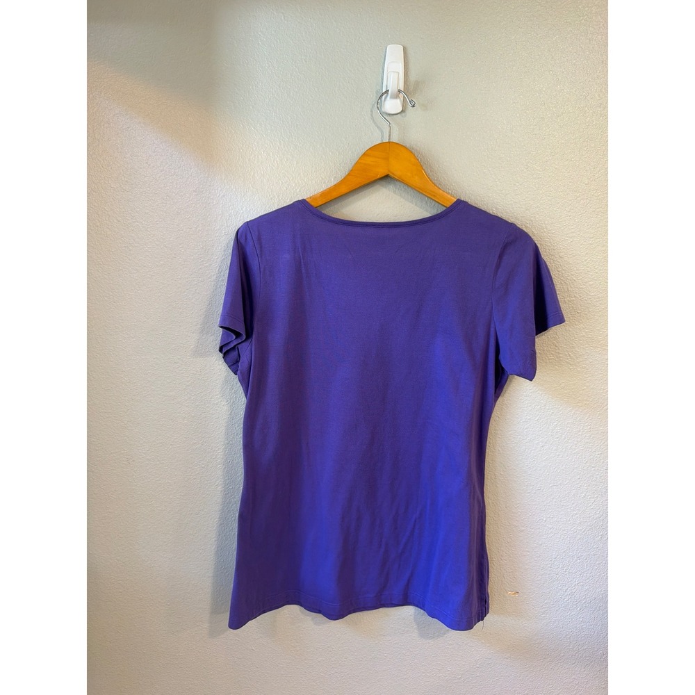 Toppy V-Neck T-Shirt Women Lg Purple Maui Rhinestone Hibiscus Floral Vtg - Picture 6 of 8